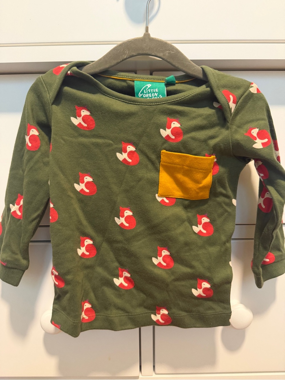 Little Green Radicals Olive Green Long Sleeve Fox Pocket Tee